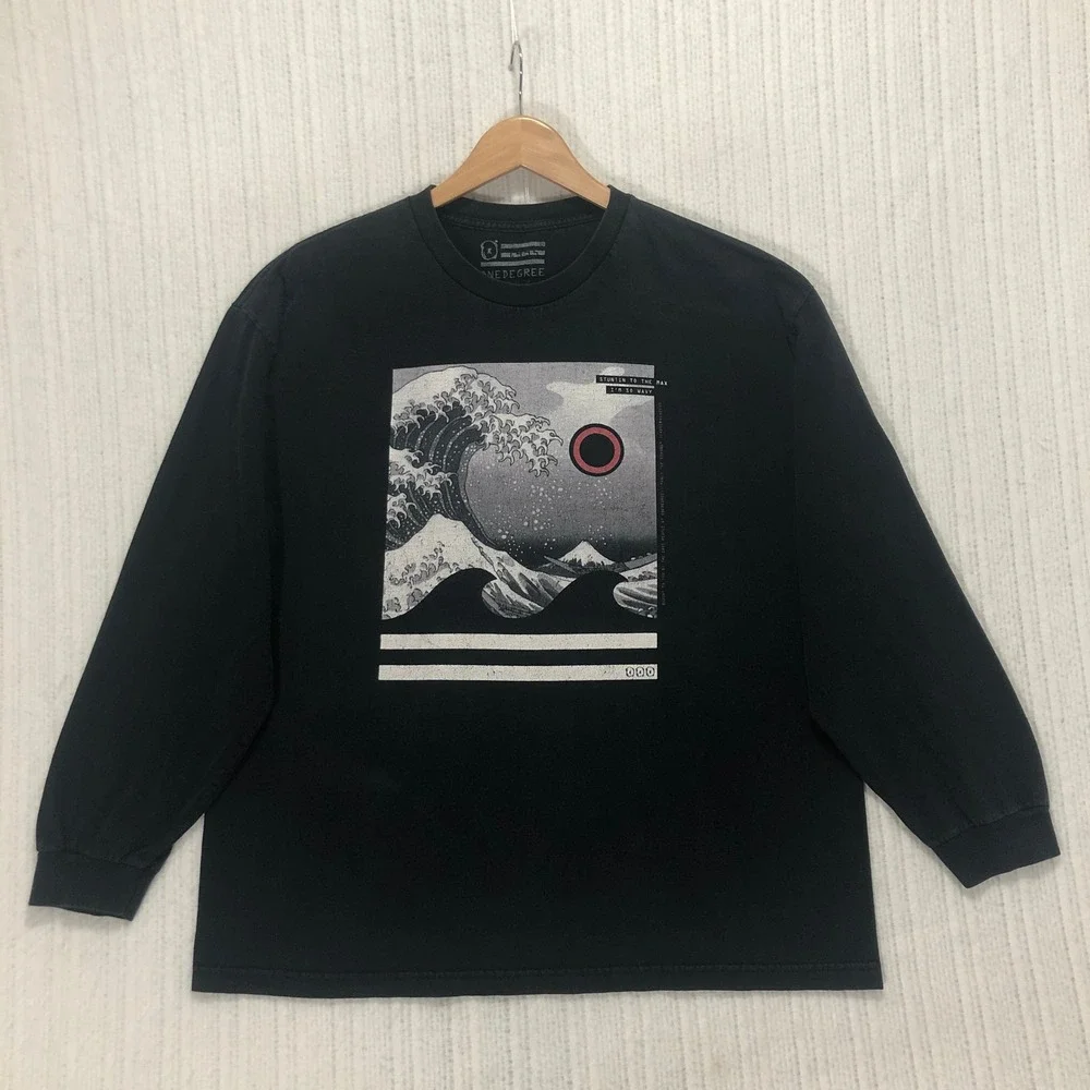 One Degree Long Sleeve Graphic T-Shirt Wave Print Streetwear Men's Size XL‎